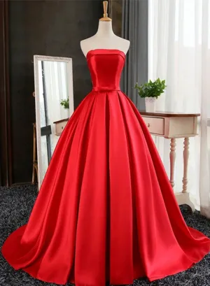 Charming Red Satin Long Sweet 16 Gown, Red Prom Dress