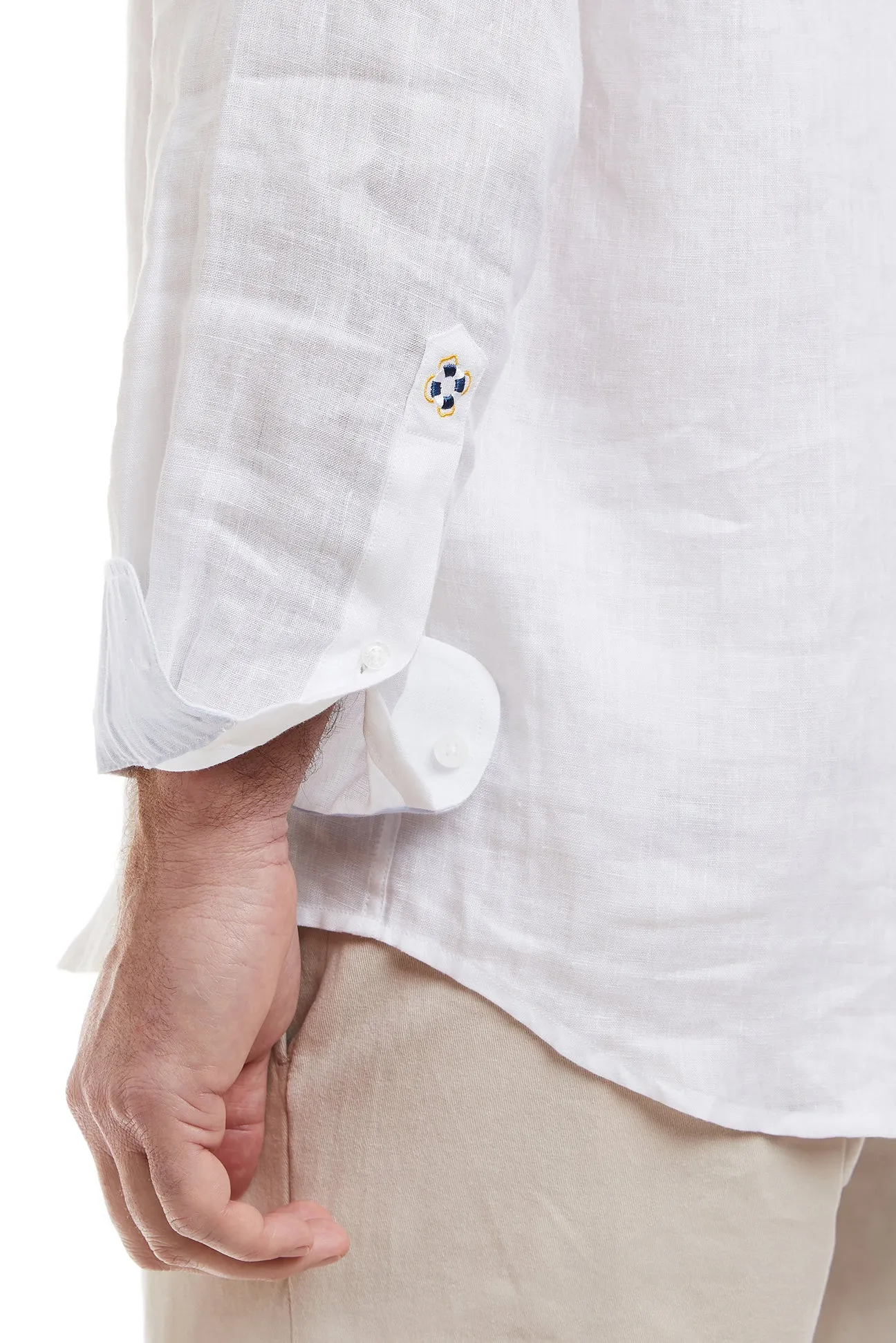 Chase Shirt White with Linen Powder Blue Trim and Calico Jack