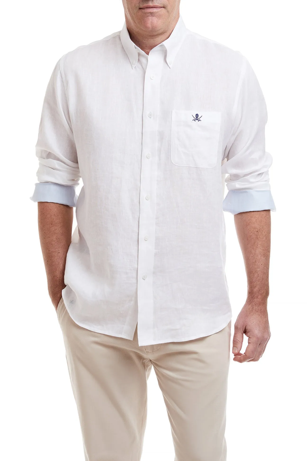 Chase Shirt White with Linen Powder Blue Trim and Calico Jack