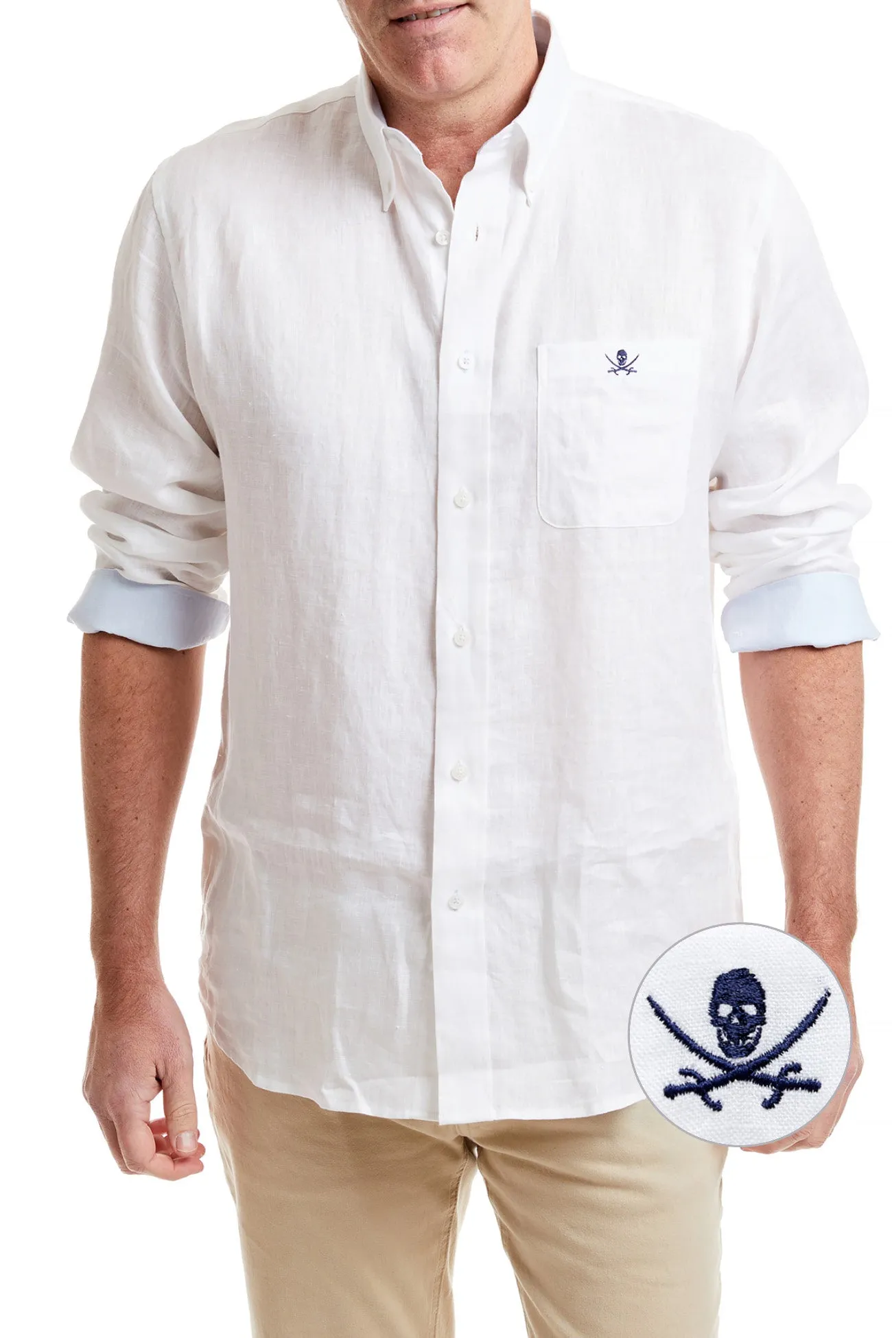 Chase Shirt White with Linen Powder Blue Trim and Calico Jack