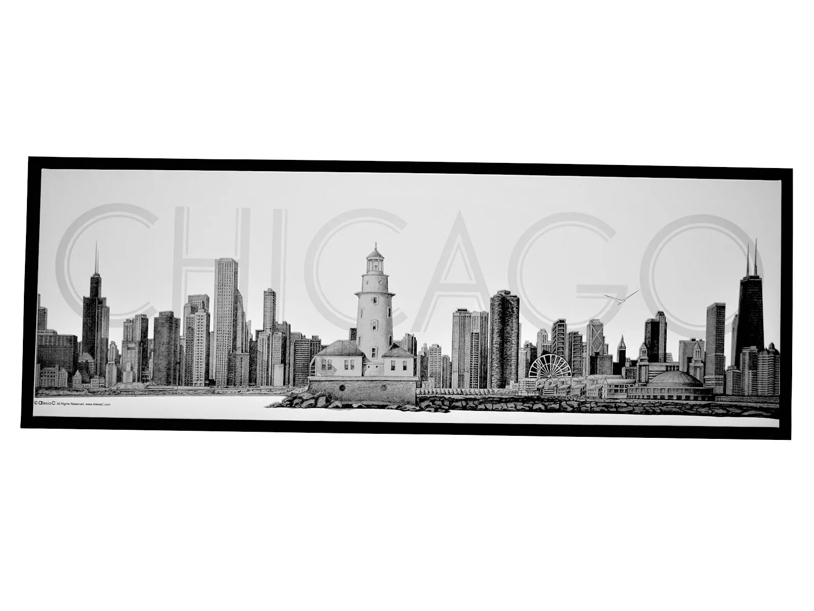 CHICAGO Skyline Canvas Fine Art Pencil Illustration With Floating Frame