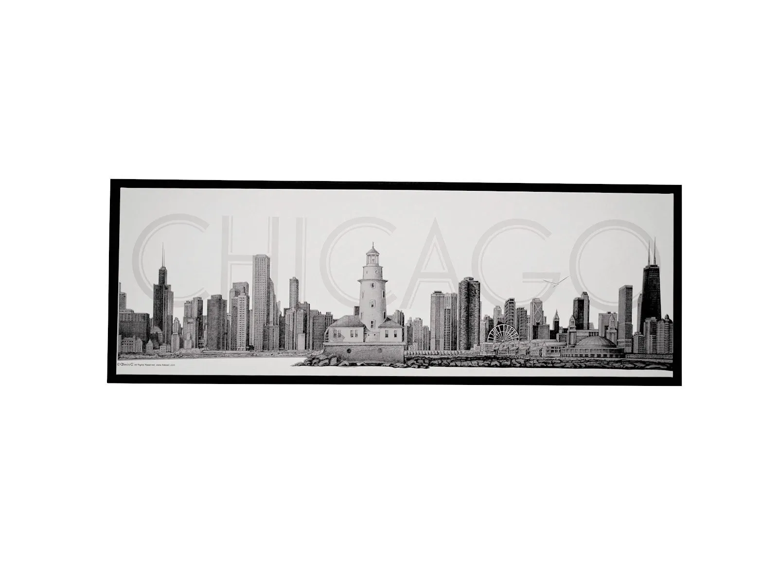 CHICAGO Skyline Canvas Fine Art Pencil Illustration With Floating Frame
