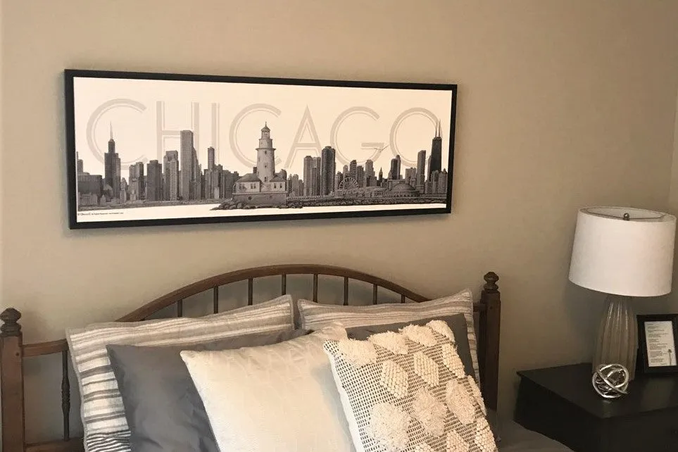 CHICAGO Skyline Canvas Fine Art Pencil Illustration With Floating Frame