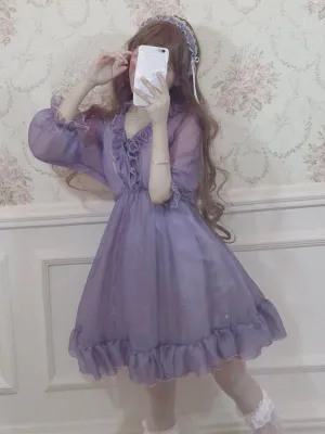 Classic Lolita OP Dress Ruffle Chiffon Lilac Lolita One Piece Dress