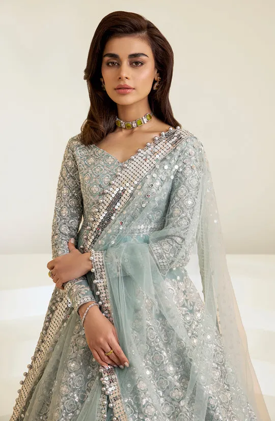 Classic Pakistani Bridal Dress in Blue Pishwas Style