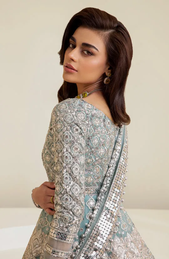 Classic Pakistani Bridal Dress in Blue Pishwas Style