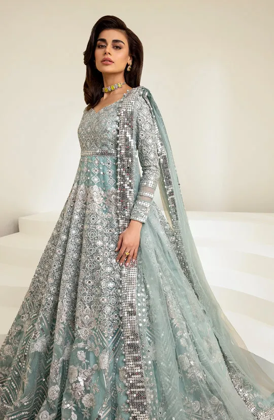 Classic Pakistani Bridal Dress in Blue Pishwas Style