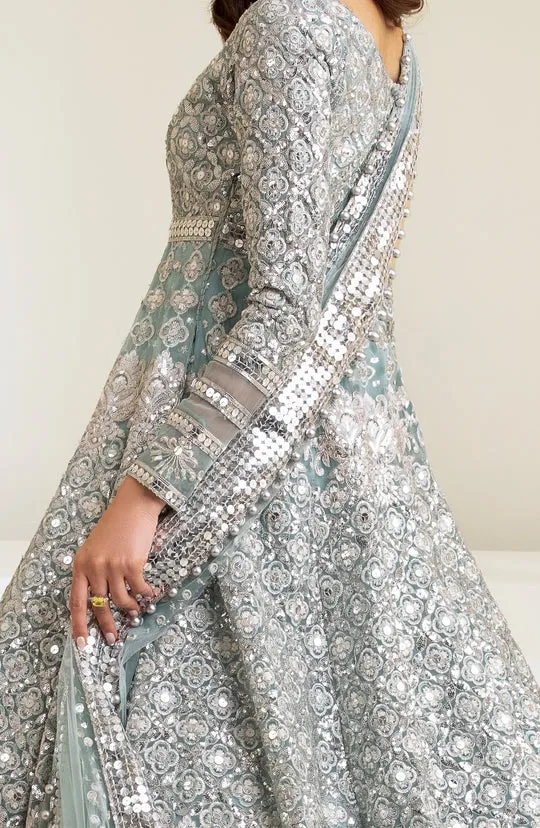 Classic Pakistani Bridal Dress in Blue Pishwas Style