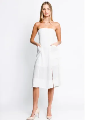 Classic Strapless White Pocket Dress