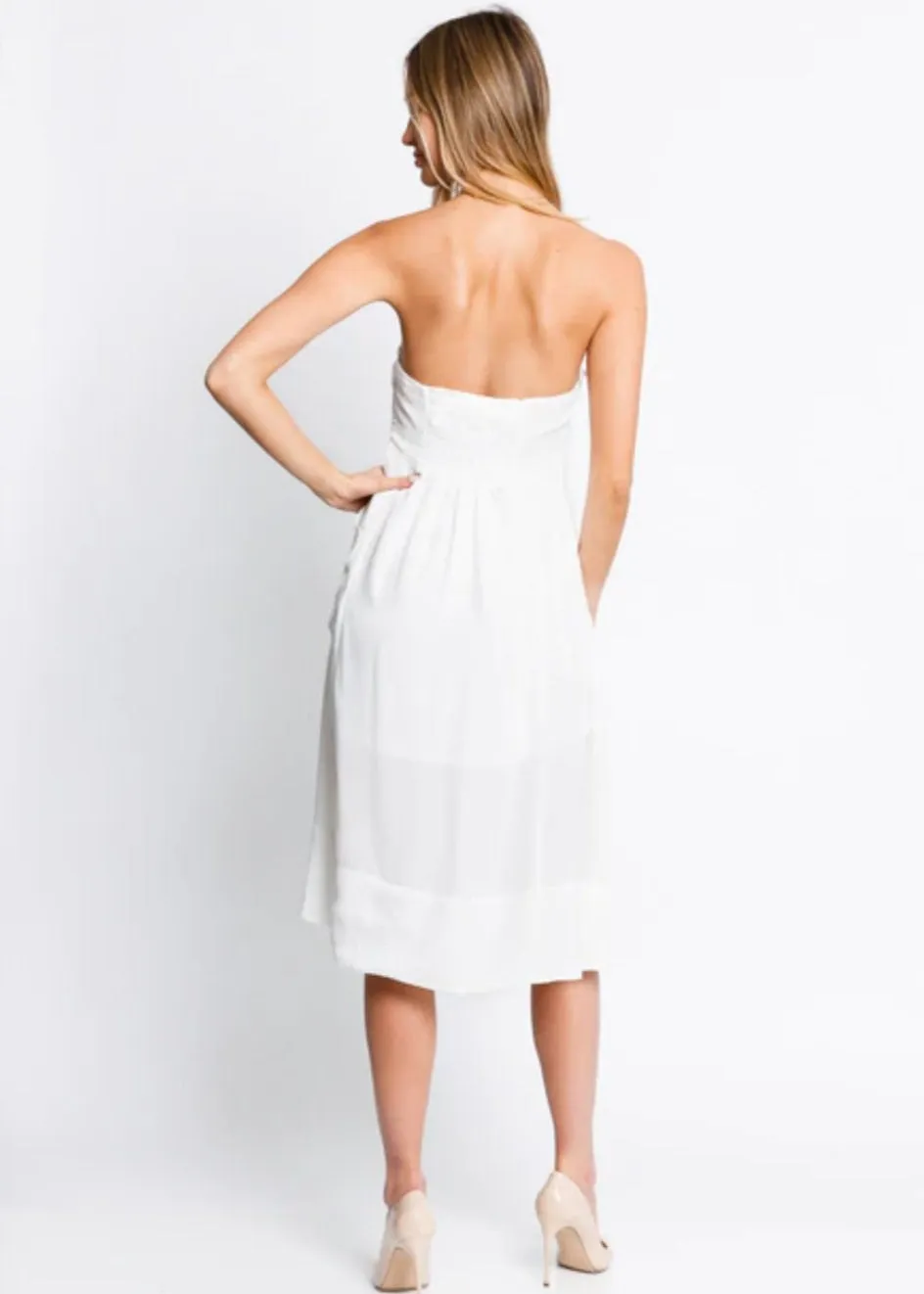 Classic Strapless White Pocket Dress