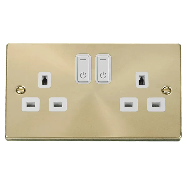 Click Deco VPSB30536WH Victorian Ingot 13A 2G RF Smart Socket - Satin Brass (White)