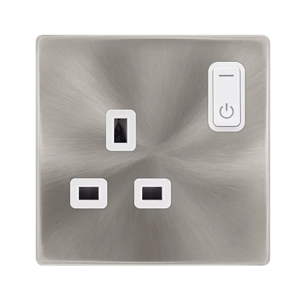 Click Definity Complete SFBS30035PW 13A 1G RF Smart Socket - Brushed Steel - Polar White Insert