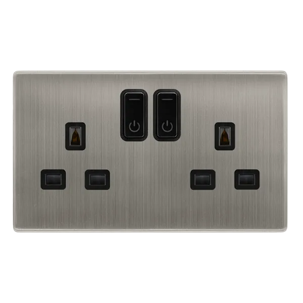Click Definity Complete SFSS30036BK 13A 2G RF Smart Socket - Stainless Steel - Black Insert