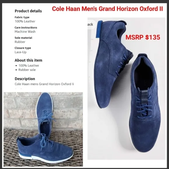 COLE HAAN Grand Horizon II BLUE Suede OXFORD Sneaker (Men 8) C26362
