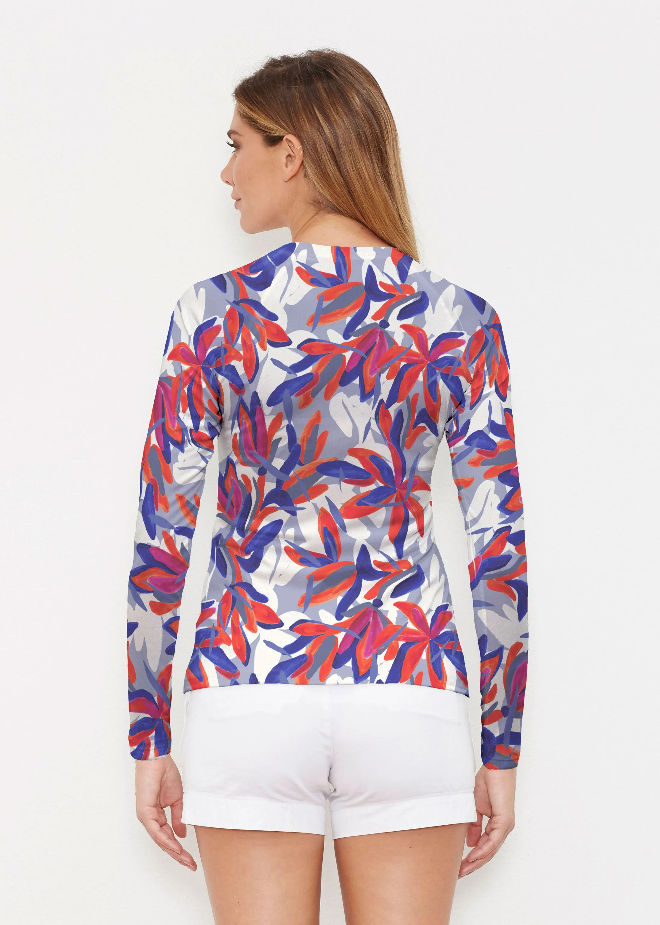 Colorful Palm Blue (7901) ~ Long Sleeve Rash Guard