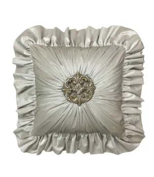 Cream Velvet Designer Accent Pillow Jeweled Medallion