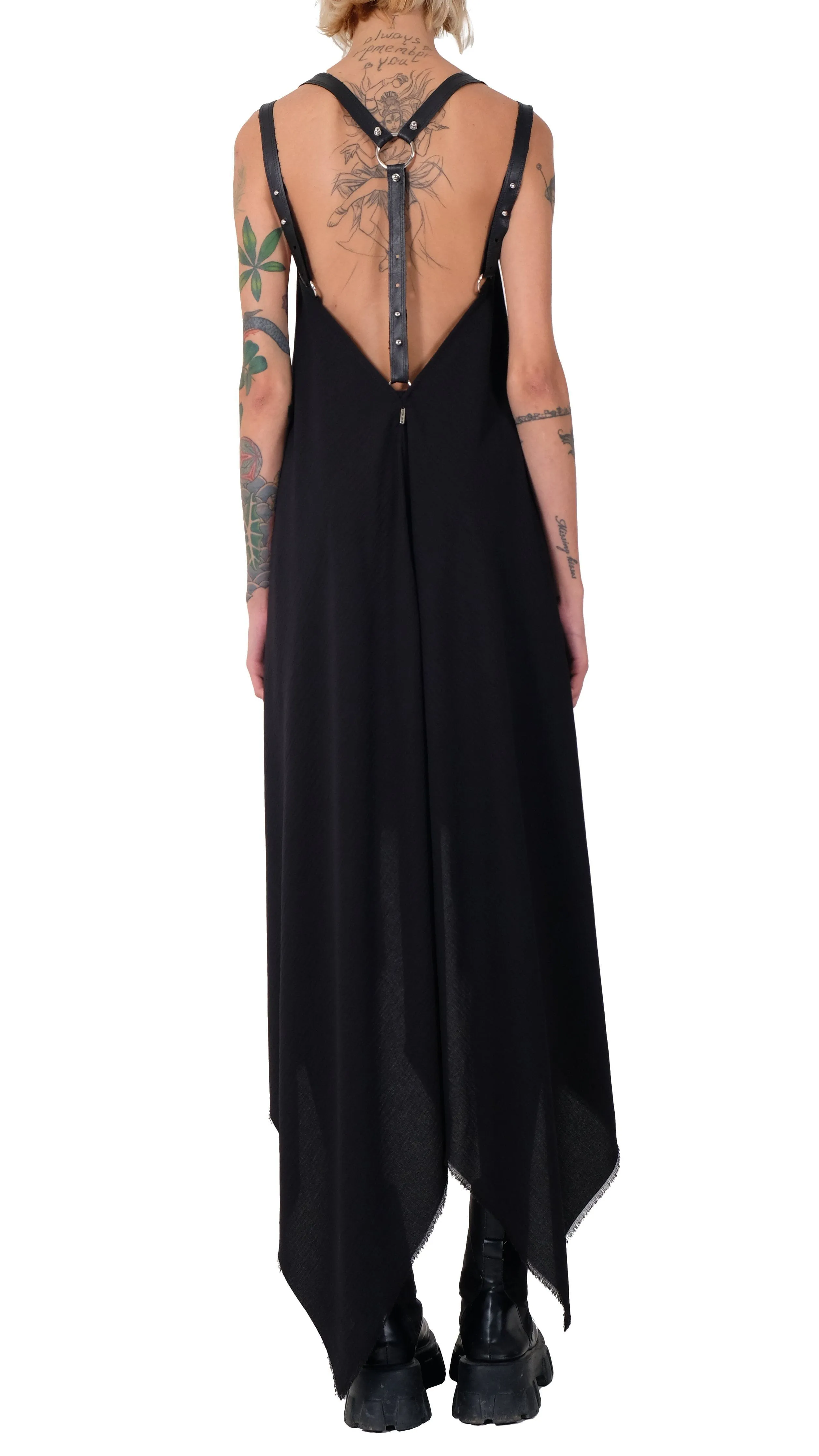 Creased Cotton Dress with Leather Straps
