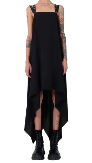 Creased Cotton Dress with Leather Straps