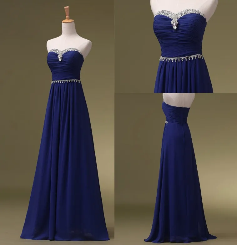 Crystal Long Prom Dresses,Sweetheart Prom Dress,Evening Dresses