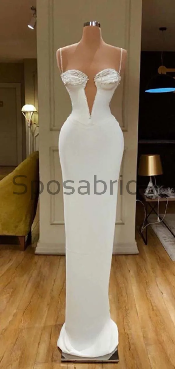 Custom Mermaid Spaghetti Straps Sexy V-Neck Modest Mermaid Prom Dresses PD1937