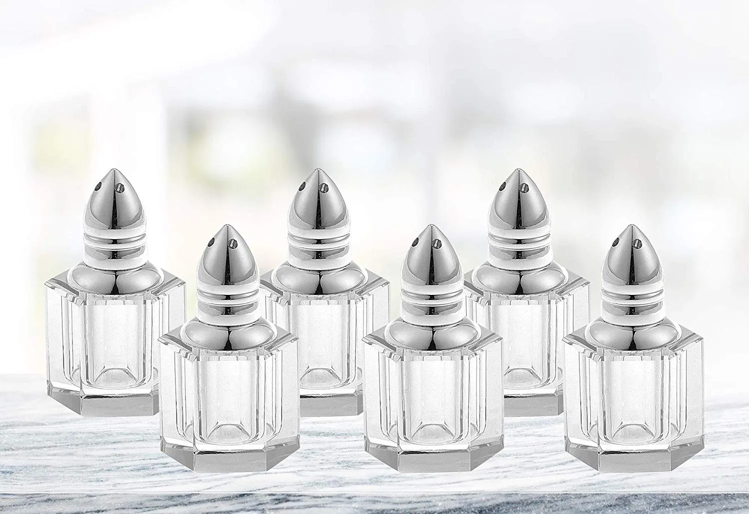 (D) Handcrafted 'Alana Silver' Crystal Glass 6-pc Salt & Pepper Shakers Set