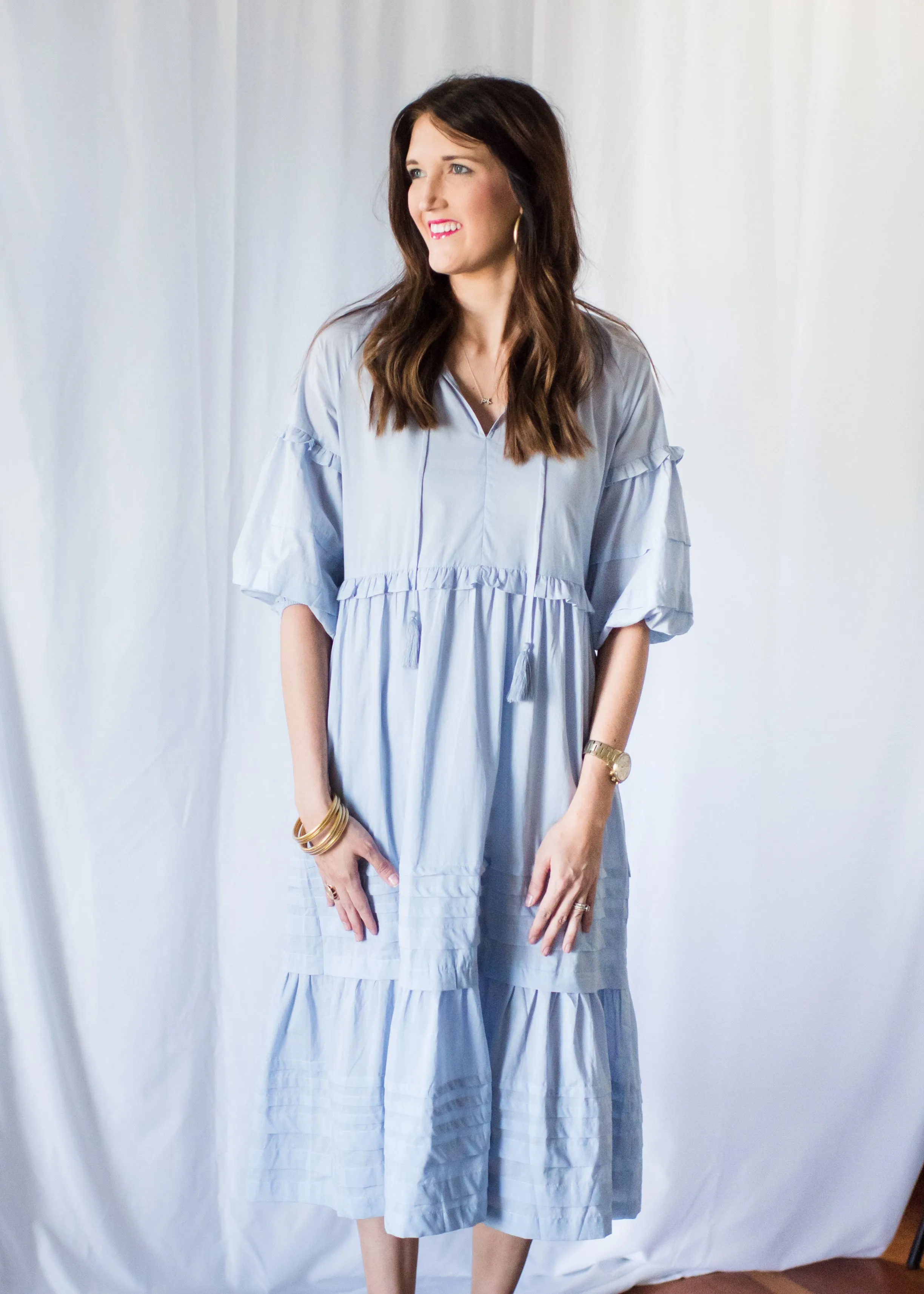 Dancing at Dusk Soft Blue Midi Dress