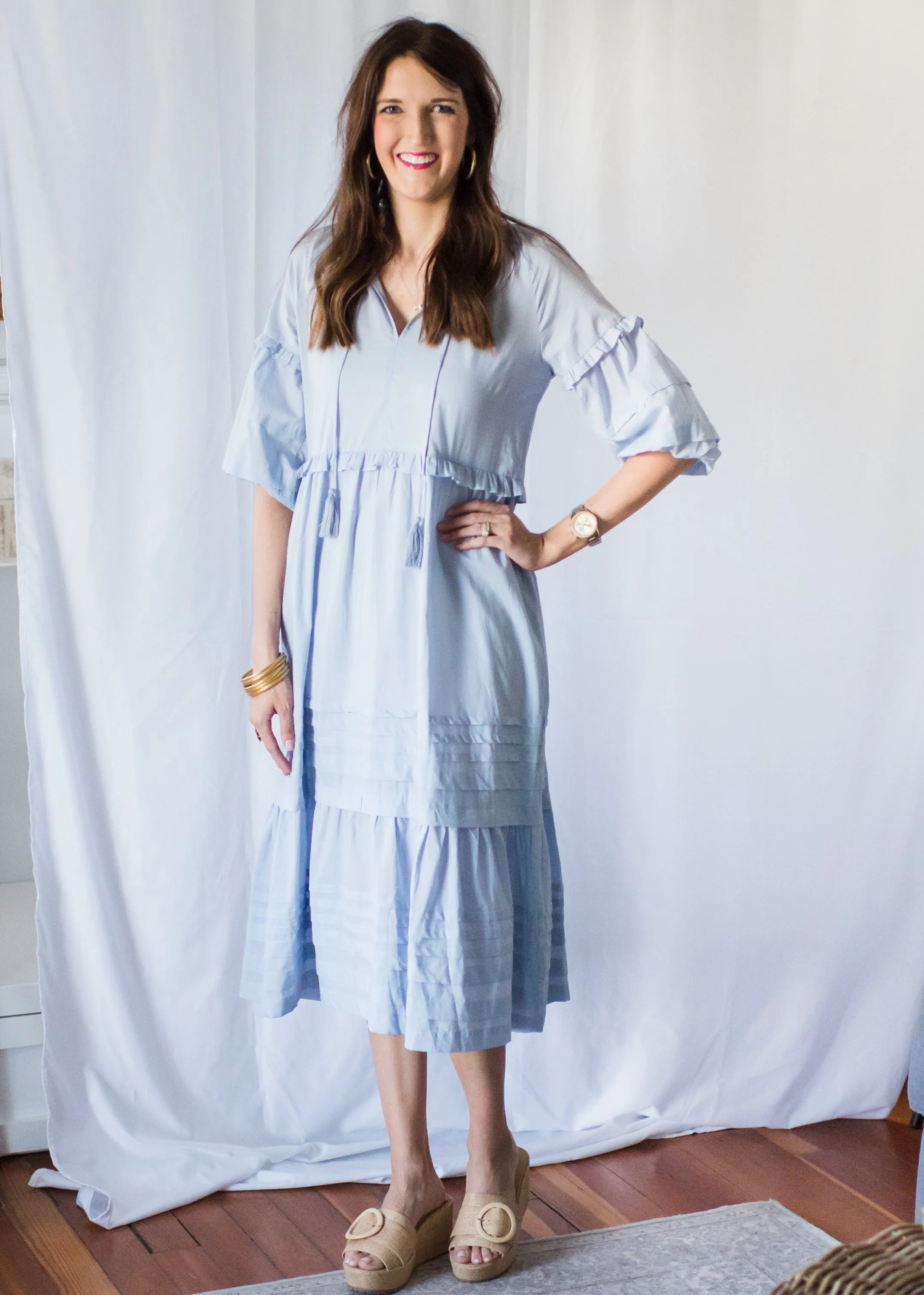 Dancing at Dusk Soft Blue Midi Dress
