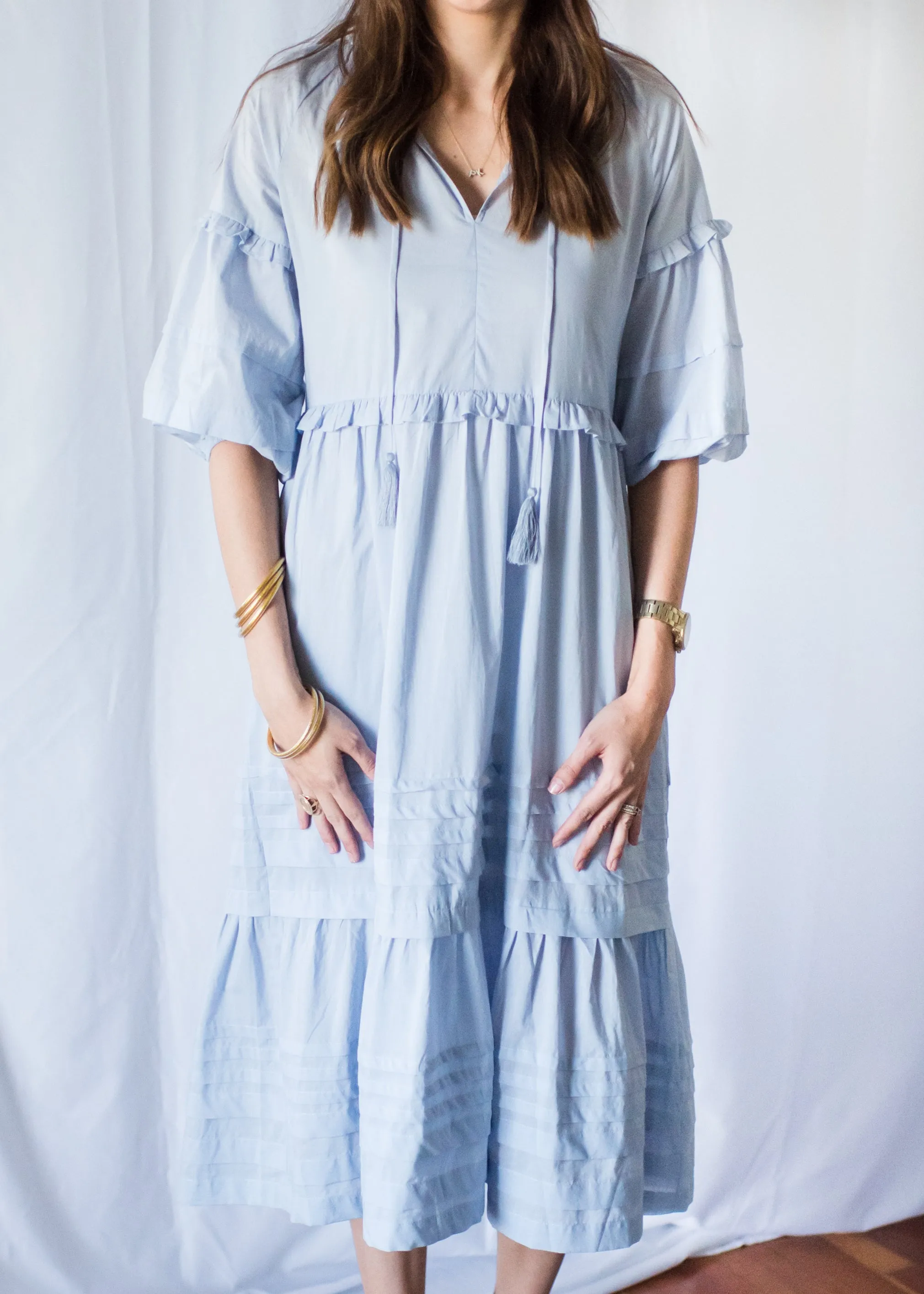 Dancing at Dusk Soft Blue Midi Dress