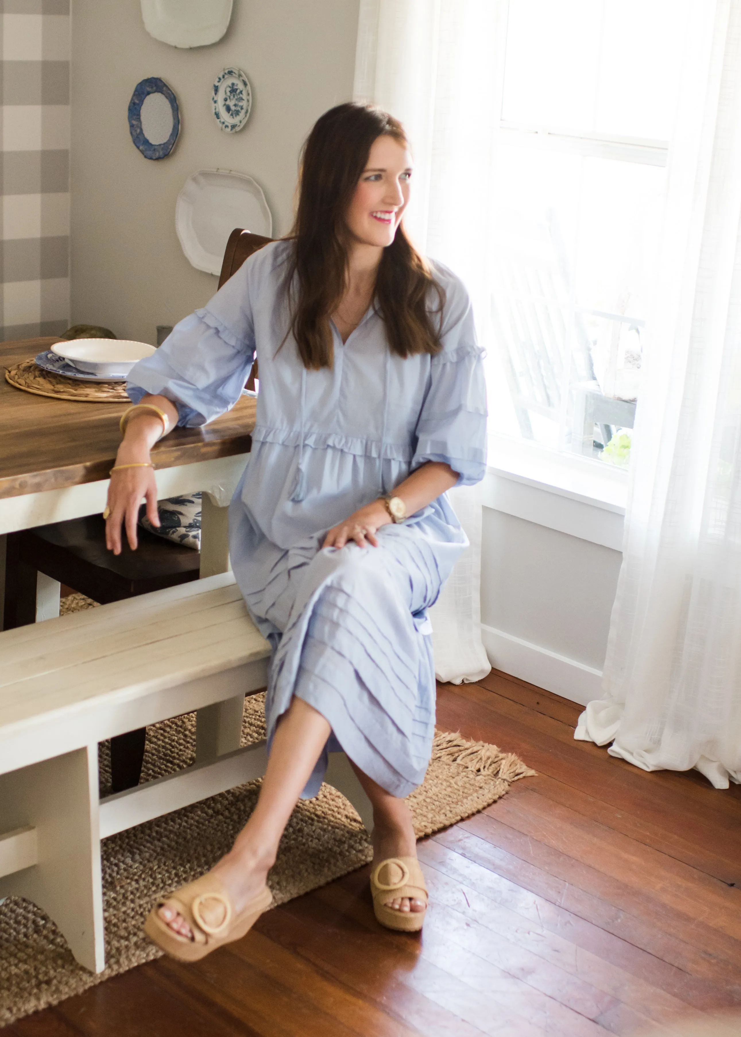 Dancing at Dusk Soft Blue Midi Dress
