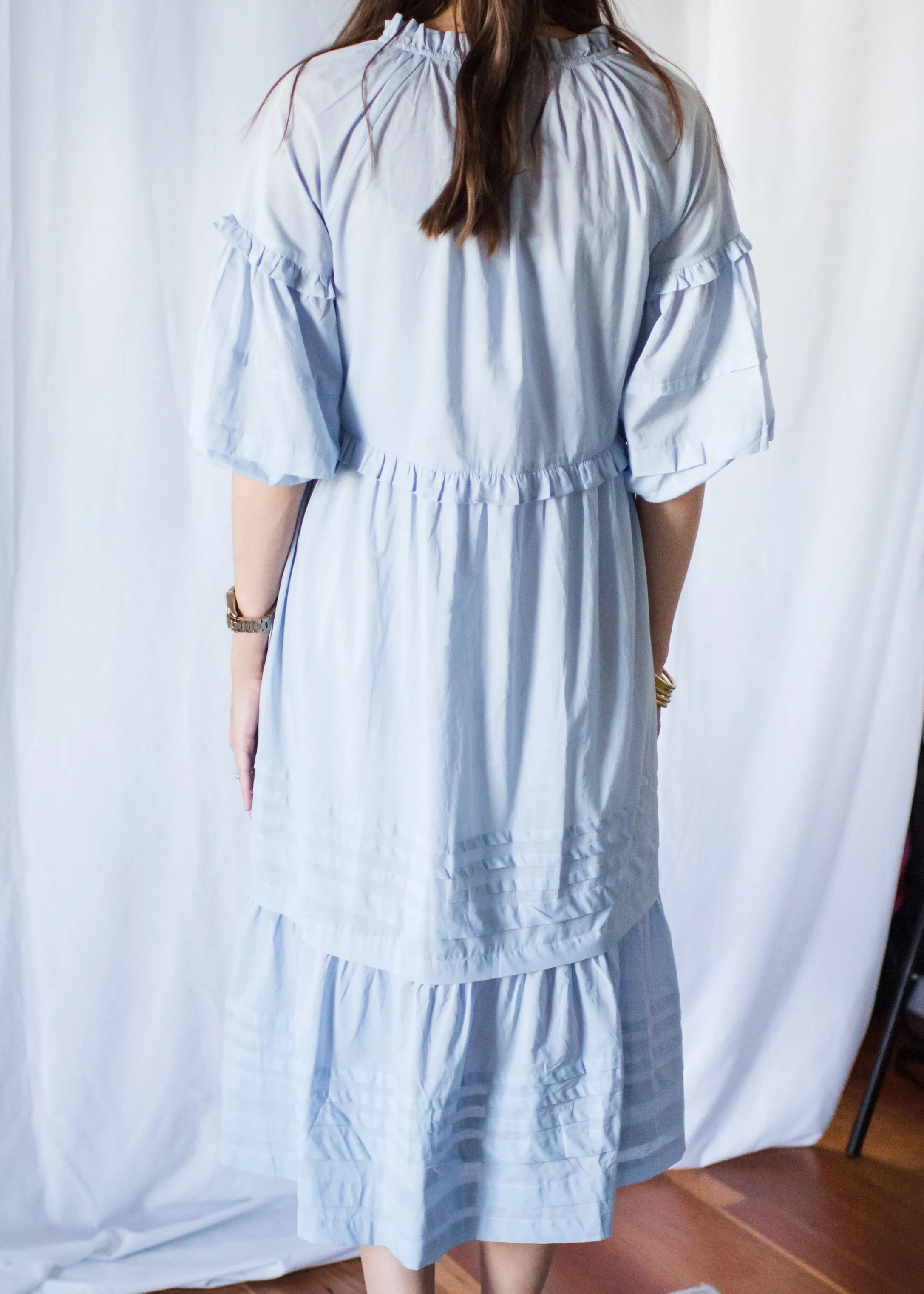 Dancing at Dusk Soft Blue Midi Dress