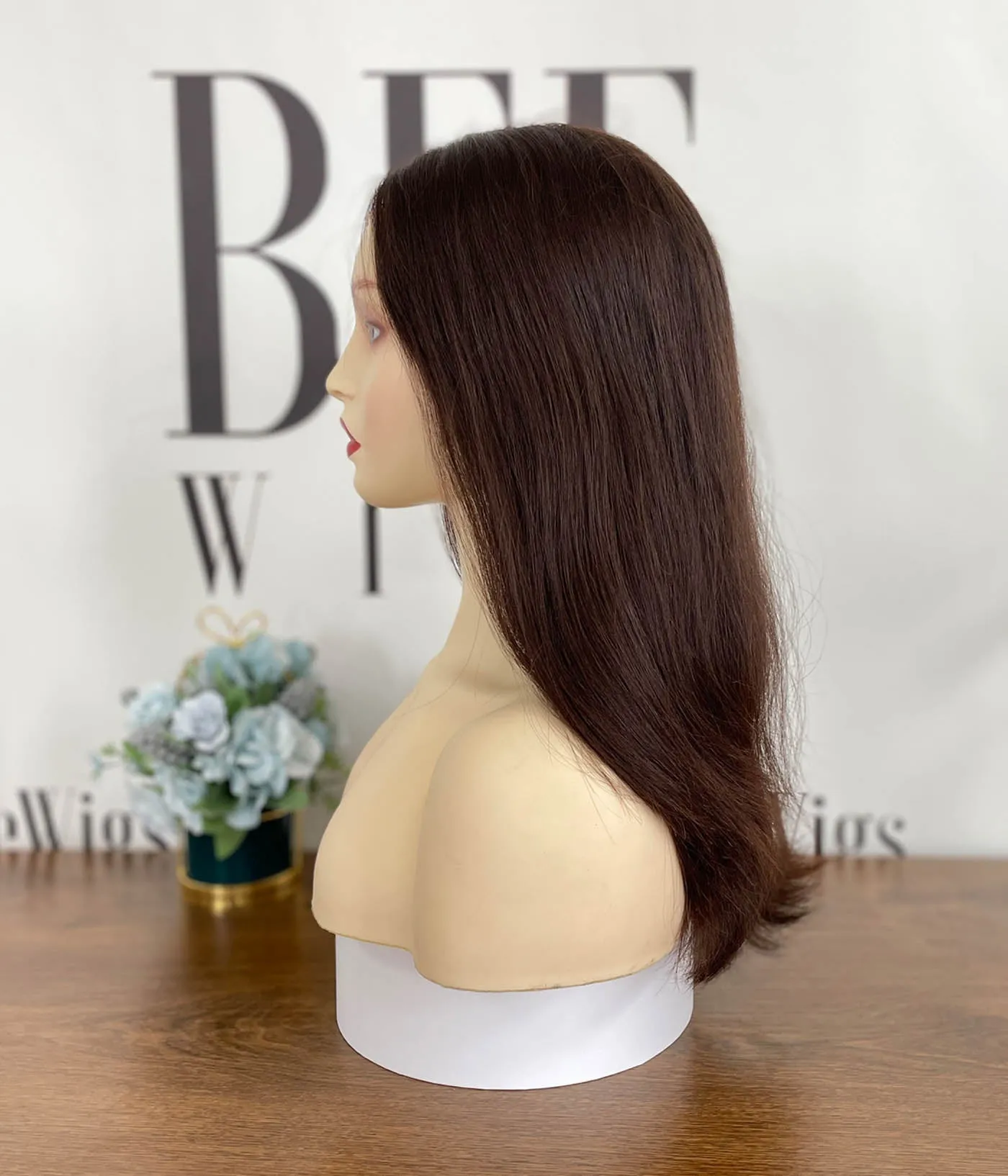 Dark Brown 8×8 Kippah Fall Wig Human Hair Toppers