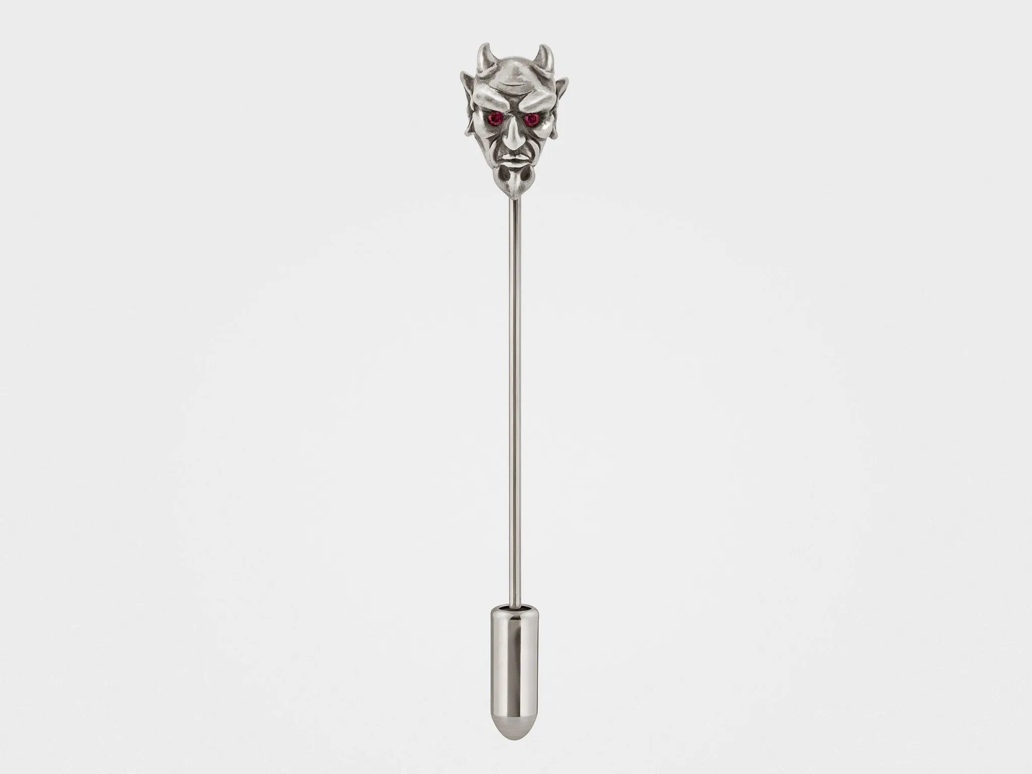 Devil Lapel Pin in Oxidized Silver with Ruby or Diamond Eyes