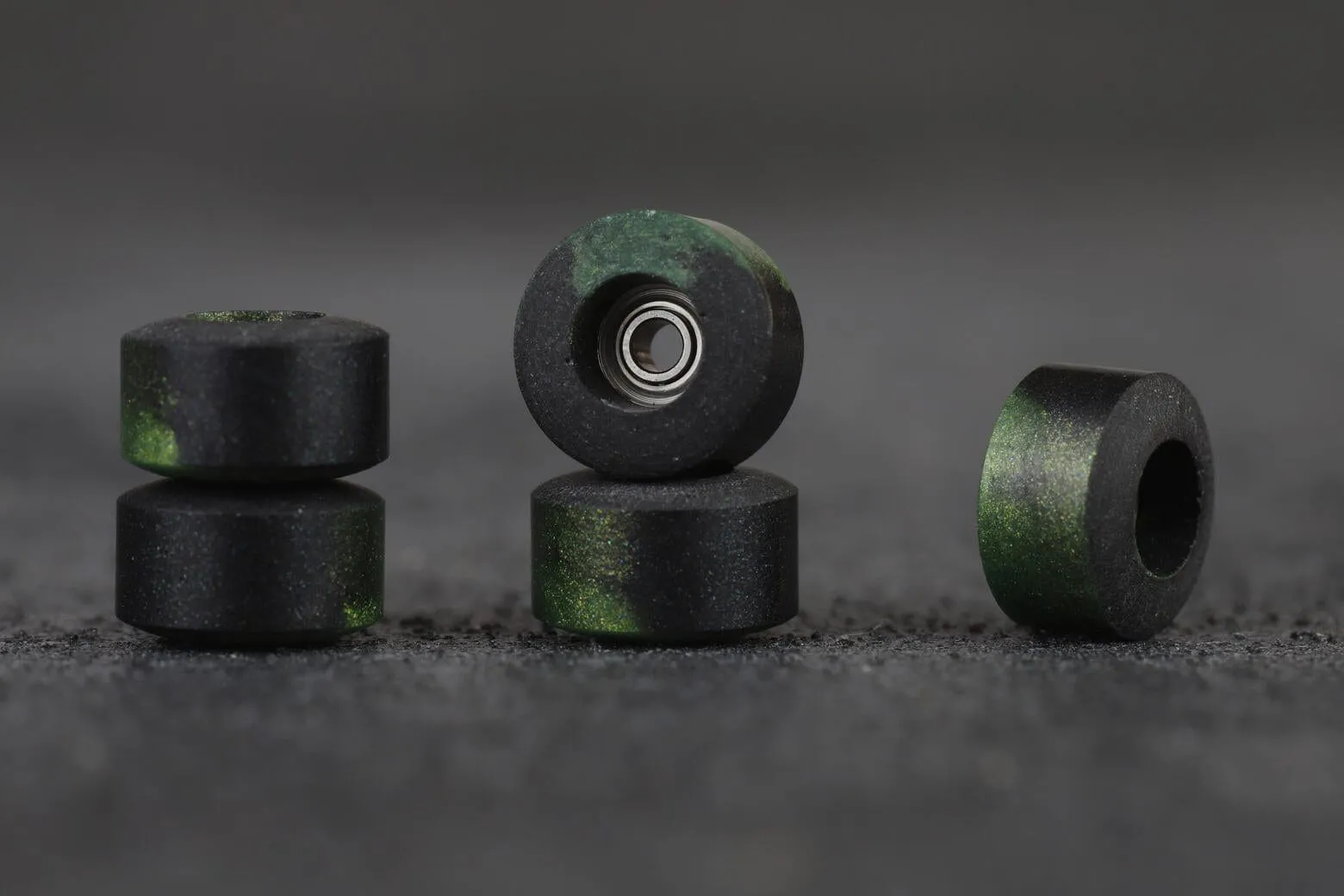 Dirty FB illPills - Black/Green Swirl Resin Fingerboard Wheels (Street Shape)