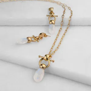 Droplette - Snaffle Horse Bit Moonstone and 14K Gold on Sterling Silver Necklace