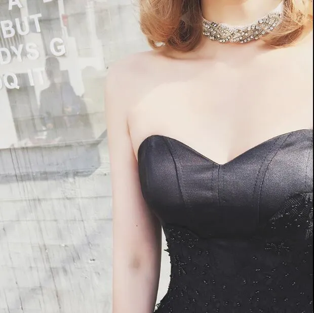 Elegant Black Tulle with Lace Applique Long Formal Gown , Black Party Gowns