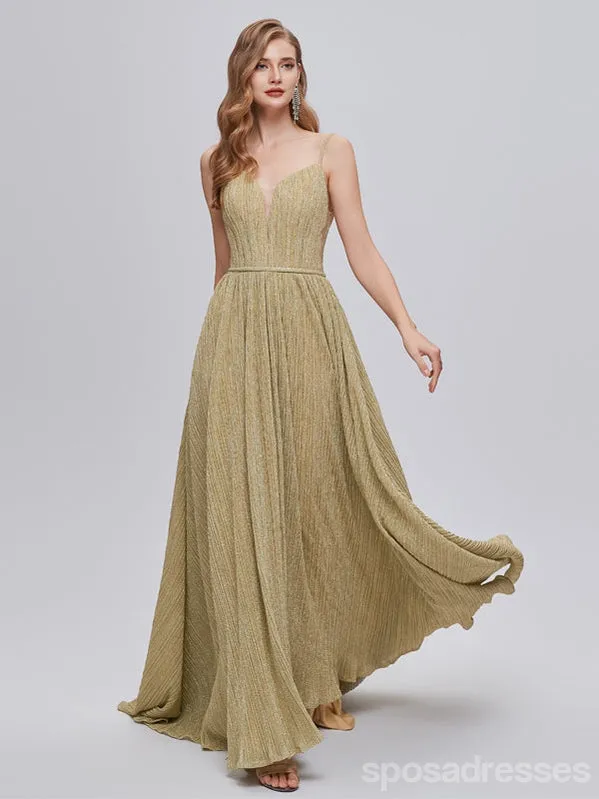 Elegant Spaghetti Straps A-line V-neck Cheap Long Prom Dresses Online,12992