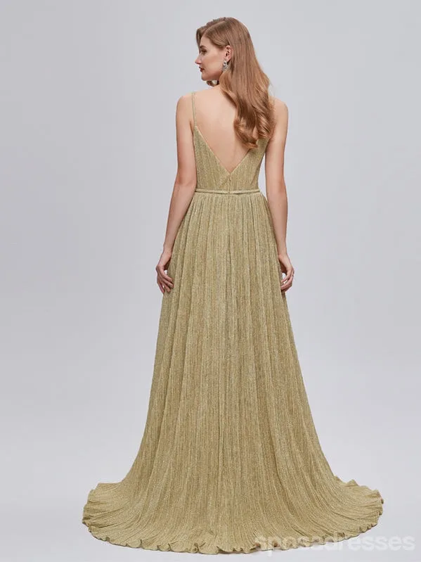 Elegant Spaghetti Straps A-line V-neck Cheap Long Prom Dresses Online,12992