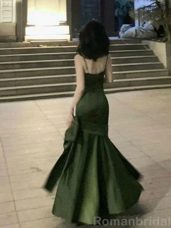 Elegant Spaghetti Straps Mermaid Dusty Sage Evening Prom Dress Online, OL156