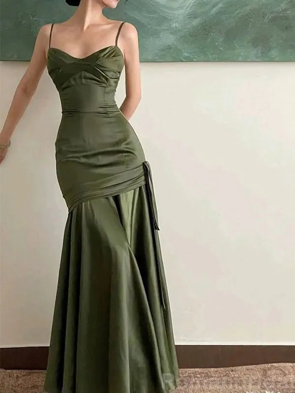 Elegant Spaghetti Straps Mermaid Dusty Sage Evening Prom Dress Online, OL156