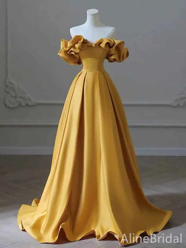 Elegant V-neck Ruffles Strapless A-line Long Prom Dress,PD381976