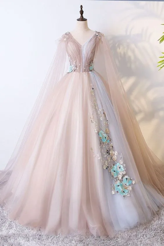 Elegant V-neckline Champagne Tulle V-neckline Prom Dress, Party Dress