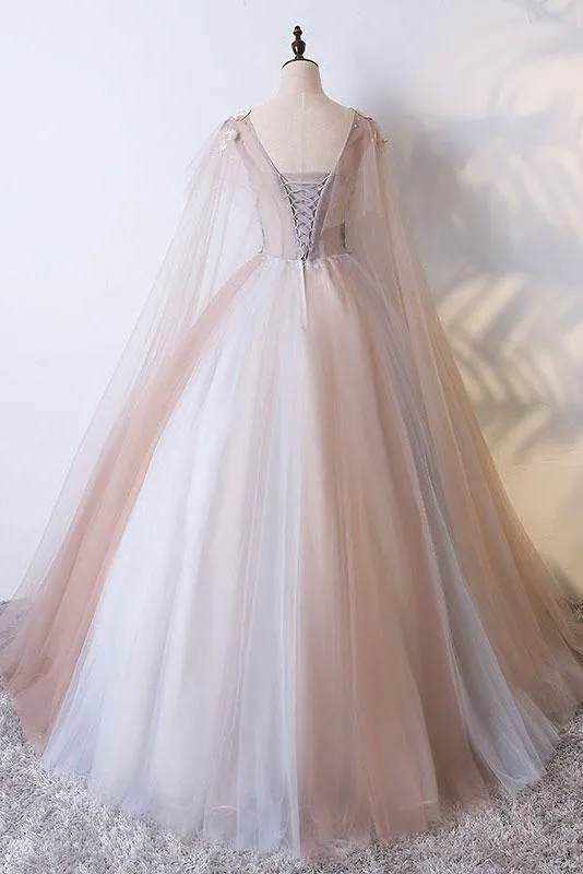 Elegant V-neckline Champagne Tulle V-neckline Prom Dress, Party Dress