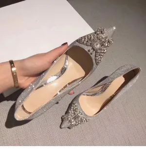 Elegant Wedding Shoe Summer New Style Pointed Toe High Heels Evening Jewel Pumps Women Crystal Stiletto Slip-On Thin Heel