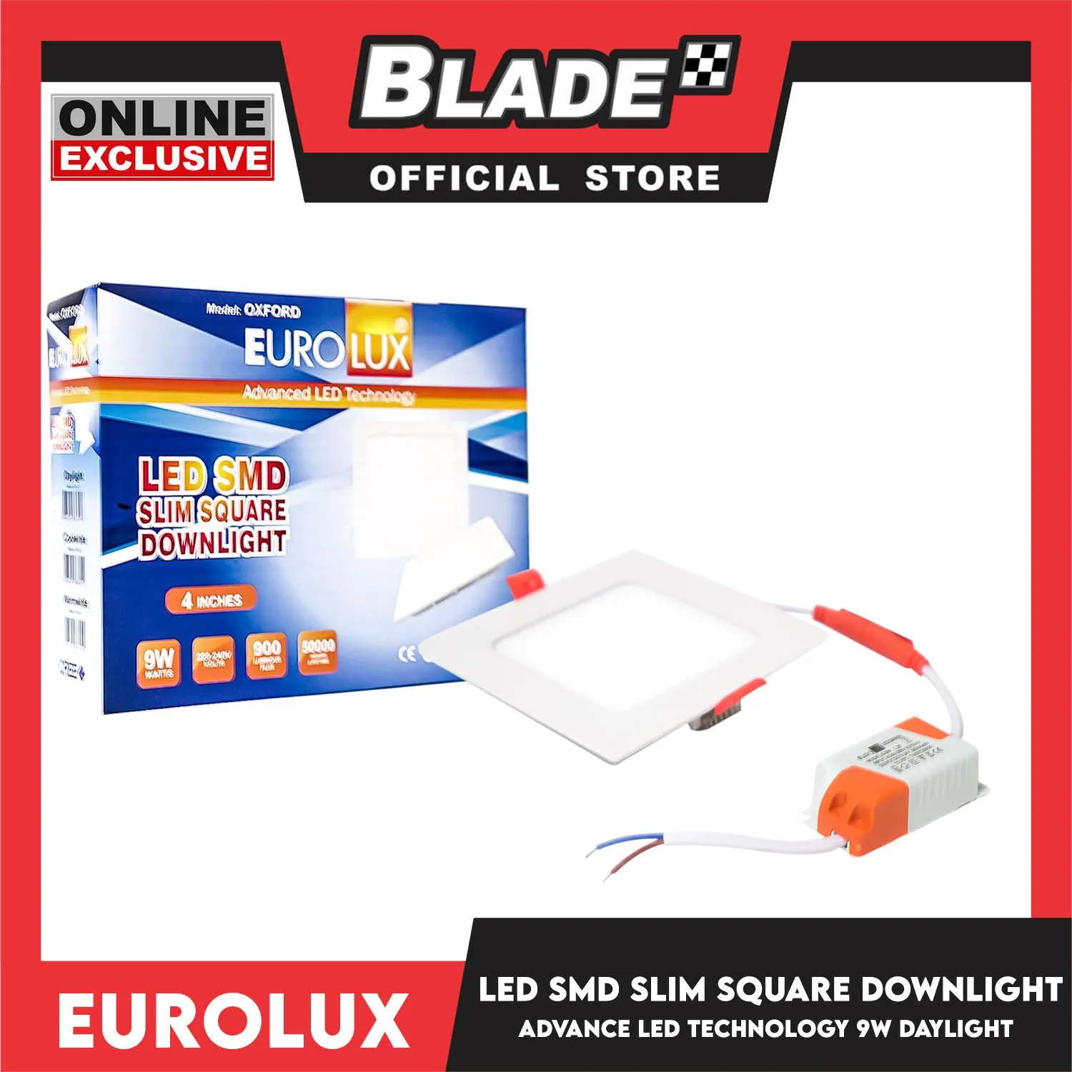 Eurolux LED SMD Slim Square Downlight 4 9W OXFORD Daylight