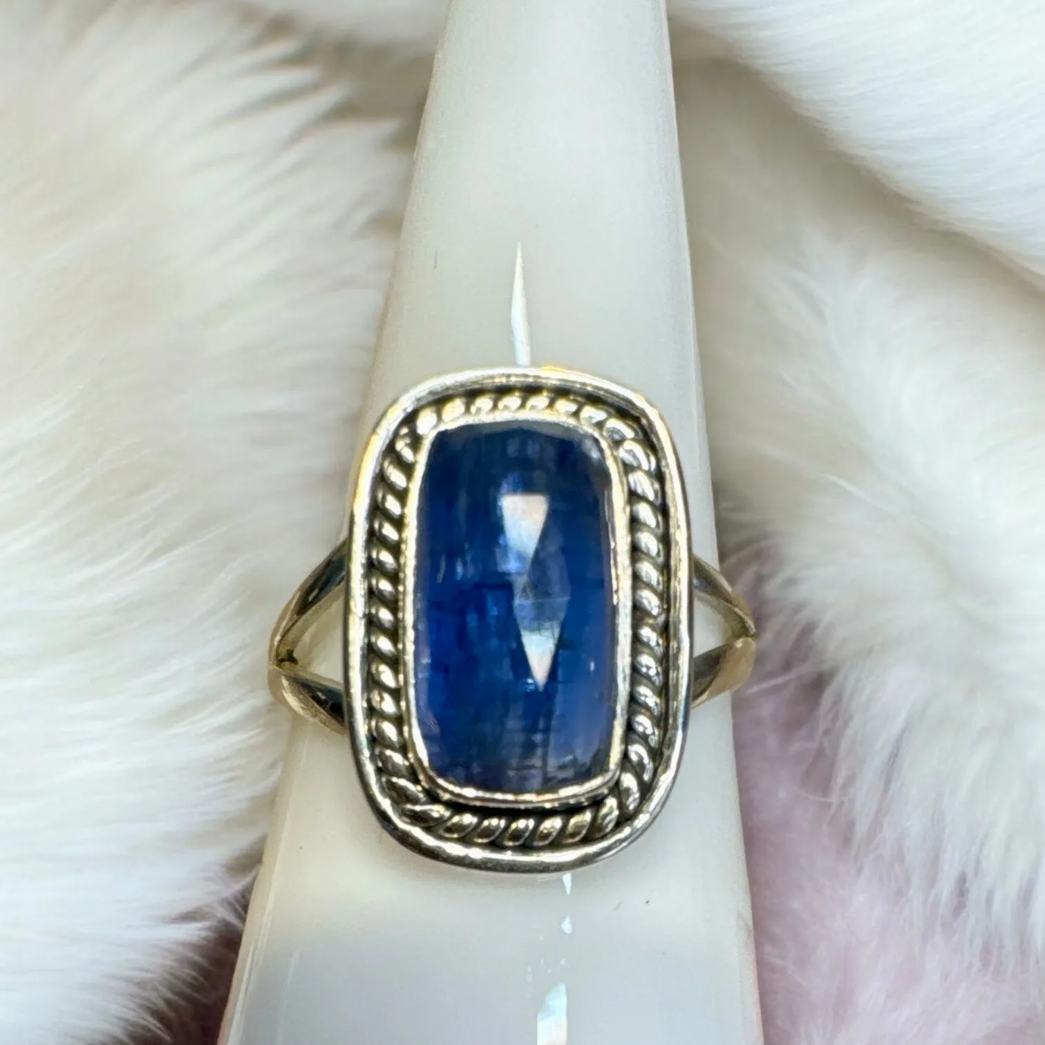 Faceted Blue Kyanite Solid 925 Sterling Silver Ring