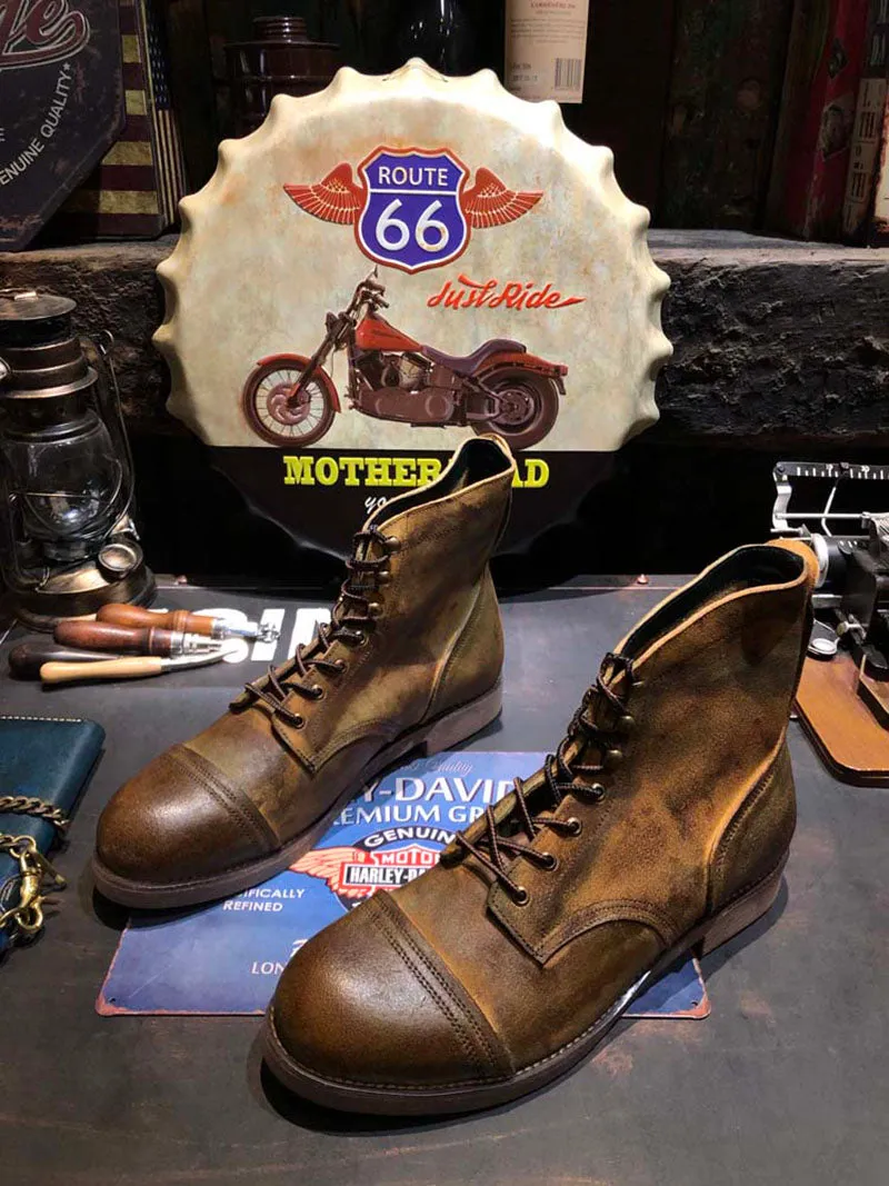 Fall Men's Shoes Brown Genuine Leather Boots Runway Ankle Vintage Booties