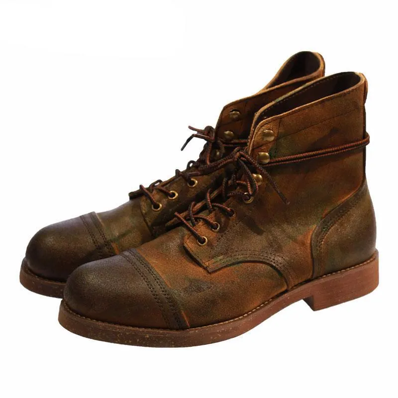 Fall Men's Shoes Brown Genuine Leather Boots Runway Ankle Vintage Booties