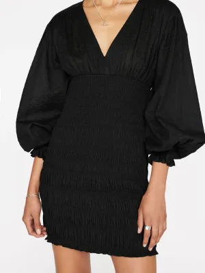 Frame - V-Neck Smocked Dress - Noir