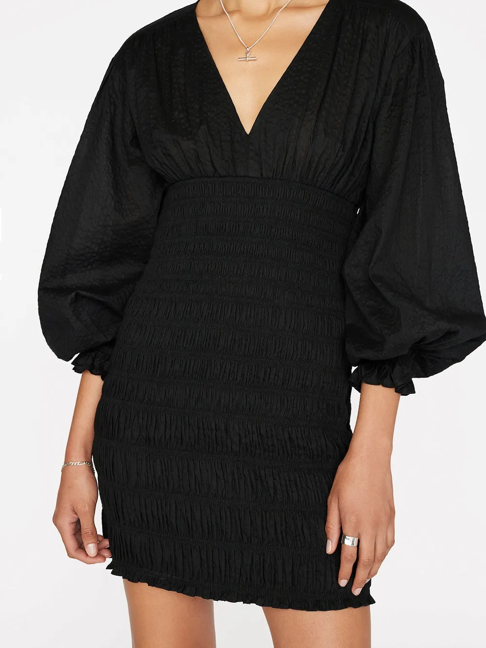 Frame - V-Neck Smocked Dress - Noir