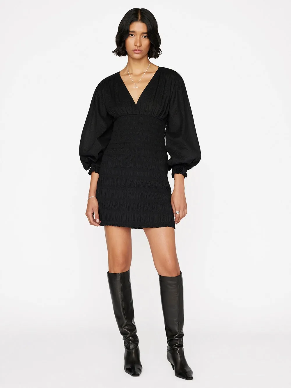 Frame - V-Neck Smocked Dress - Noir